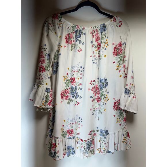 Terra & Sky Women’s 1X (16W-18W) Blouse Romantic Boho Floral Bell 3/4 Sleeve - Picture 5 of 7